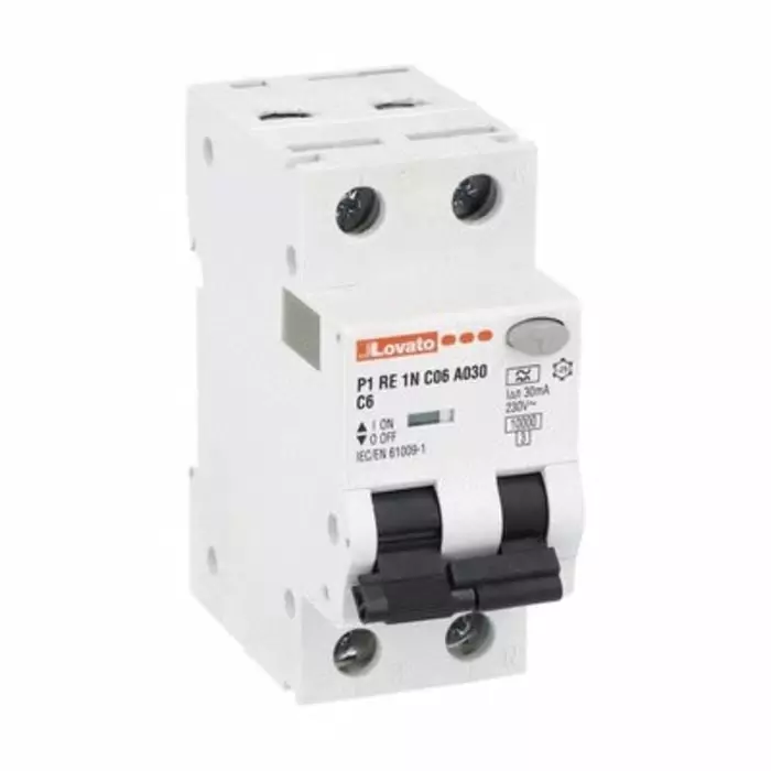 Lovato RCBO, 6A Current Rating, 1P + N Poles, 30 mA Trip Sensitivity, Type A, P1RE1NC Range, P1RE1NC06A030