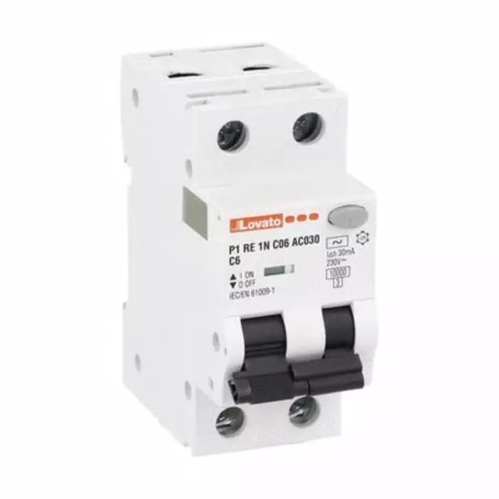 Lovato RCBO, 6A Current Rating, 1P+N Poles, 30 mA Trip Sensitivity, Type C, P1 Range, P1RE1NC06AC030