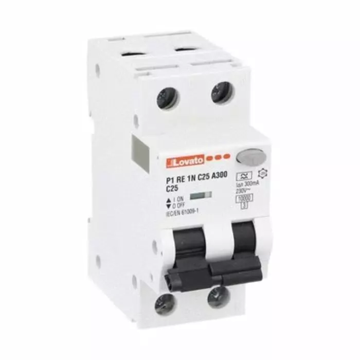 Lovato RCBO, 25A Current Rating, 1P + N Poles, 300 mA Trip Sensitivity, Type A, P1RE1NC Range, P1RE1NC25A300