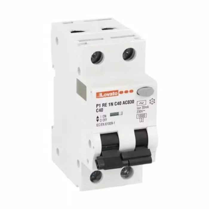 Lovato RCBO, 40A Current Rating, 1P+N Poles, 30 mA Trip Sensitivity, Type C, P1 Range, P1RE1NC40AC030