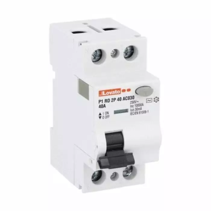 Lovato P1RD Residual Current Circuit Breaker, 40A, 2 Pole, 30mA, Type AC, 230 V AC, P1RD2P40AC030