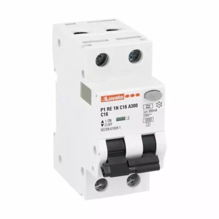 Lovato RCBO, 16A Current Rating, 1P + N Poles, 300 mA Trip Sensitivity, Type A, P1RE1NC Range, P1RE1NC16A300