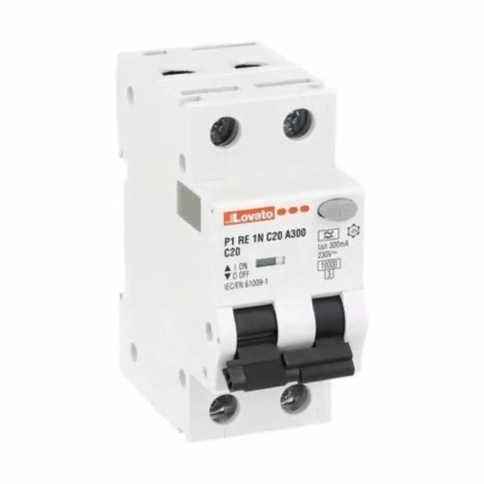 Lovato RCBO, 20A Current Rating, 1P + N Poles, 300 mA Trip Sensitivity, Type A, P1RE1NC Range, P1RE1NC20A300