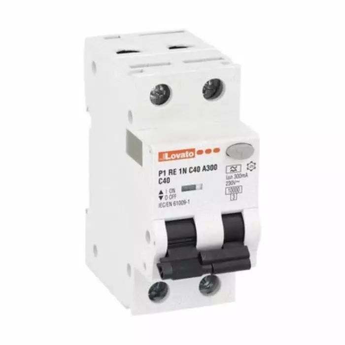 Lovato RCBO, 40A Current Rating, 1P + N Poles, 300 mA Trip Sensitivity, Type A, P1RE1NC Range, P1RE1NC40A300
