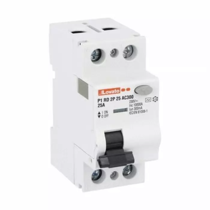 Lovato P1RD Residual Current Circuit Breaker, 25A, 2 Pole, 300mA, Type AC, 230 V AC, P1RD2P25AC300