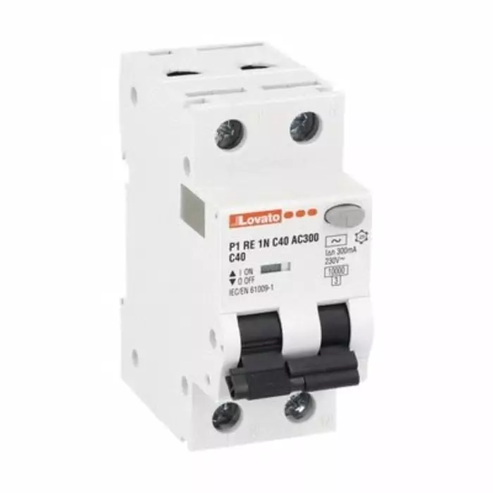 Lovato RCBO, 40A Current Rating, 1P+N Poles, 300 mA Trip Sensitivity, Type C, P1 Range, P1RE1NC40AC300