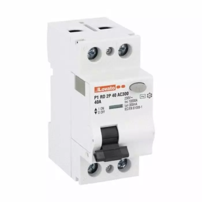 Lovato P1RD Residual Current Circuit Breaker, 40A, 2 Pole, 300mA, Type AC, 230 V AC, P1RD2P40AC300