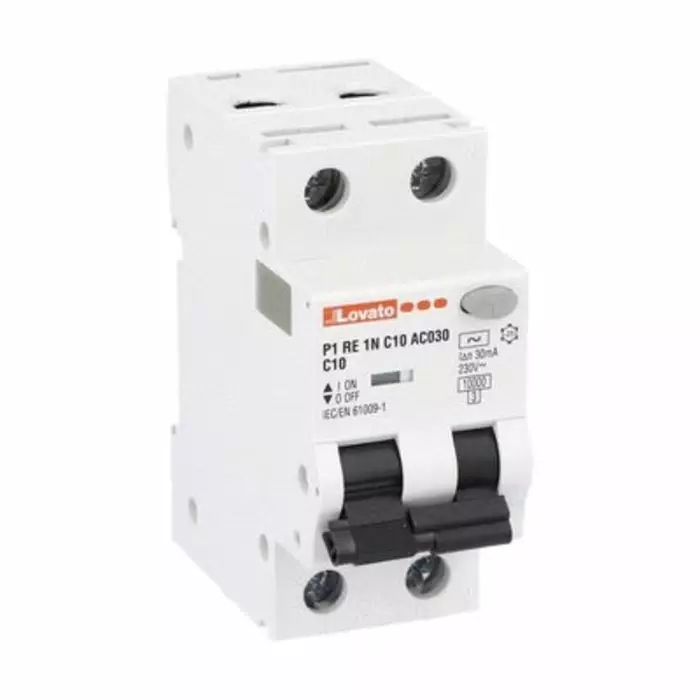 Lovato RCBO, 10A Current Rating, 1P+N Poles, 30 mA Trip Sensitivity, Type C, P1 Range, P1RE1NC10AC030