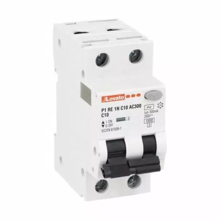 Lovato RCBO, 10A Current Rating, 1P+N Poles, 300 mA Trip Sensitivity, Type C, P1 Range, P1RE1NC10AC300