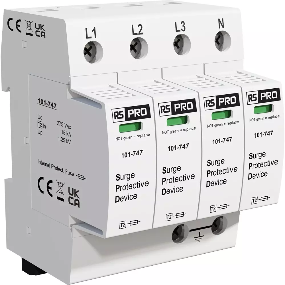 RS PRO Industrial Surge Protector DIN Rail Mount 90 mm -40°C 85°C 3 25 kA, 101747
