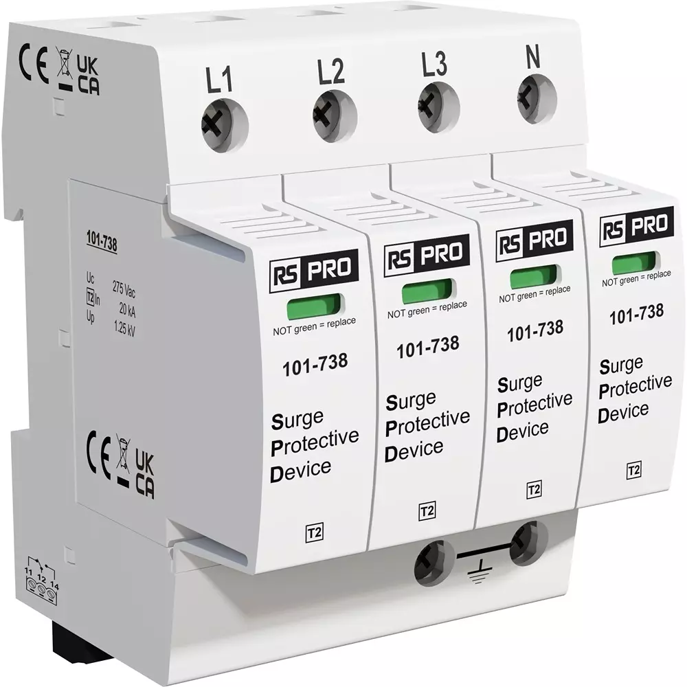 RS PRO Industrial Surge Protector DIN Rail Mount 90 mm -40°C 85°C 3 50 kA, 101738