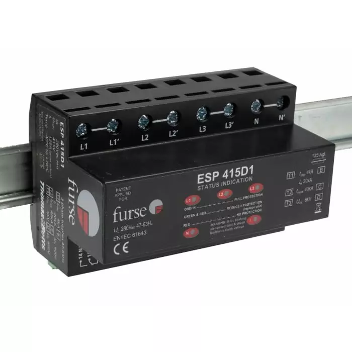 WJ Furse D1 Lightning / Surge Arrester 280 V Maximum Voltage Rating 6.25 kA Maximum Surge Current Mains Surge Protector, 7TCA085460R0105ESP 415D1