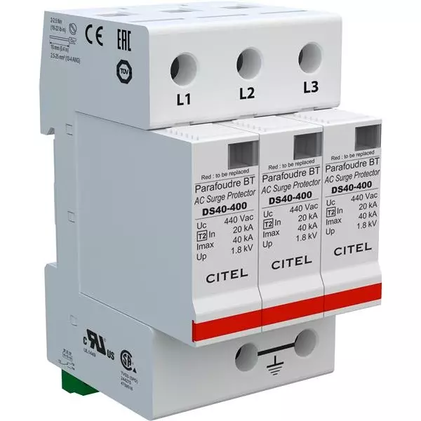 CITEL Industrial Surge Protector DIN Rail 40 kA 277 VAC, 480 VAC, DS43S-400