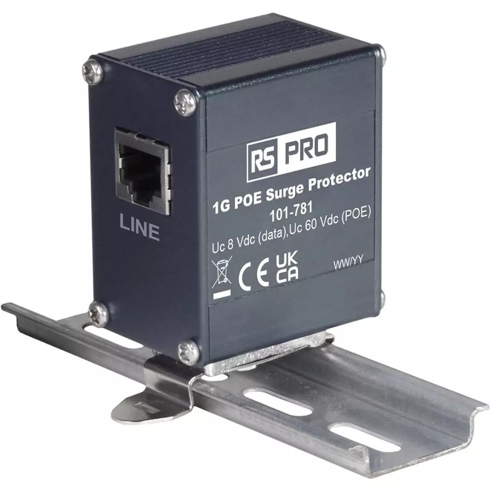 RS PRO Industrial Surge Protector DIN Rail Mount 55 mm POE -40°C 85°C 2000 Amp, 101781