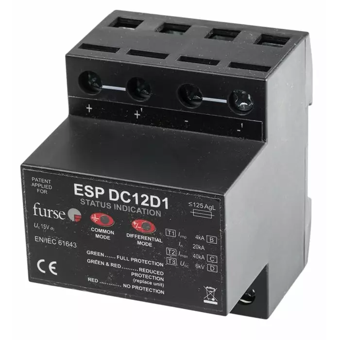 WJ Furse ESP-DCD1 Surge Protection Device 15 V DC Maximum Voltage Rating Mains Protector, ESP DC12 D1