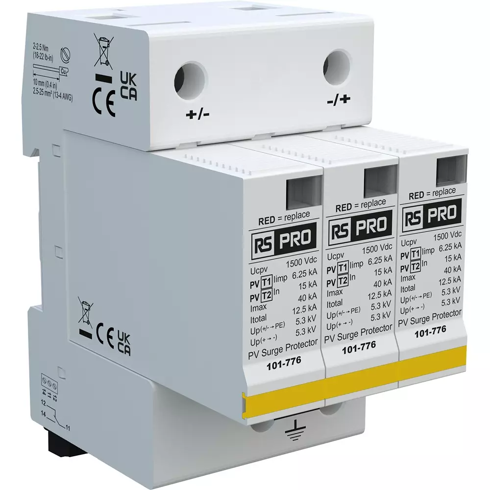 RS PRO Industrial Surge Protector DIN Rail Mount 5.3 kV Voltage 40 kA 54 mm Length, 101776