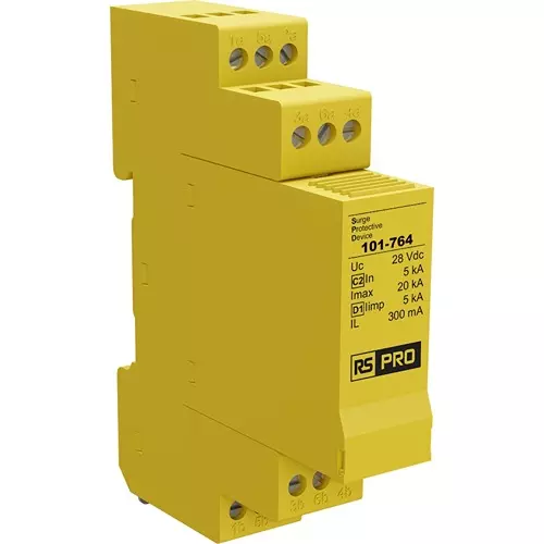 RS PRO Industrial Surge Protector DIN Rail Mount 68 mm SPD -40°C 85°C 5 kA, 101764