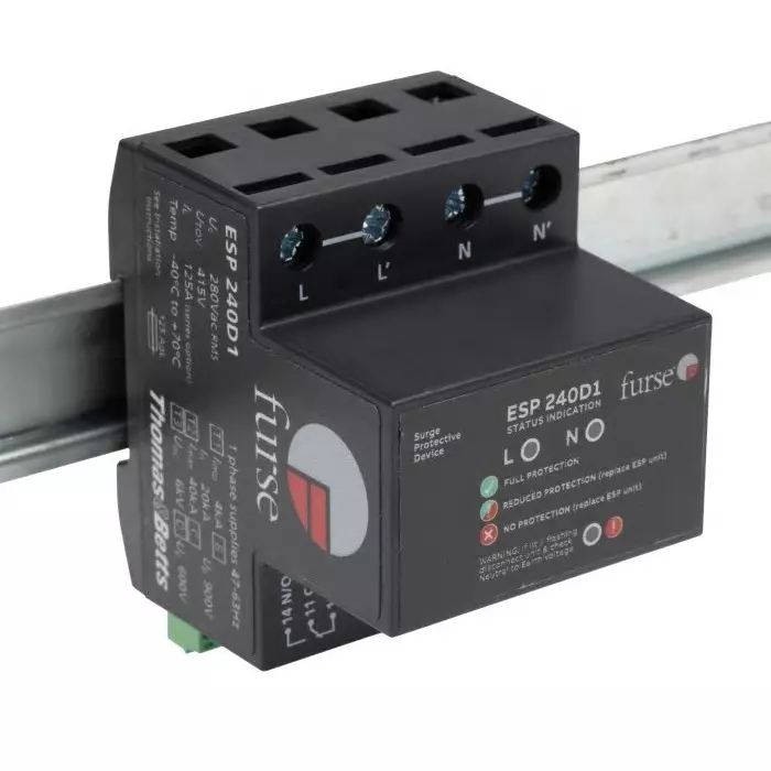 WJ Furse D1 Lightning / Surge Arrester 280 V Maximum Voltage Rating 6.25 kA Maximum Surge Current Mains Surge Protector, 7TCA085460R0086ESP 240D1