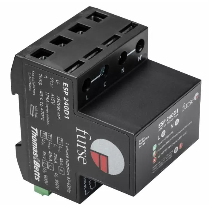 WJ Furse D1 Lightning / Surge Arrester 280 V Maximum Voltage Rating 6.25 kA Maximum Surge Current Mains Surge Protector, 7TCA085460R0086ESP 240D1