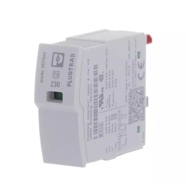 Phoenix Contact Industrial Surge Protector Pluggable 230 VAC Voltage Rating, 2907923