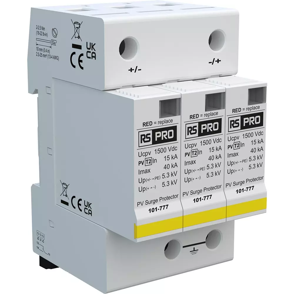 RS PRO Industrial Surge Protector DIN Rail Mount 5.3 kV Voltage 40 kA 54 mm Length, 101777