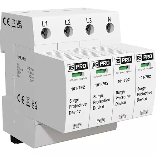 RS PRO Industrial Surge Protector DIN Rail Mount 90 mm -40°C 85°C 3 40 kA, 101792