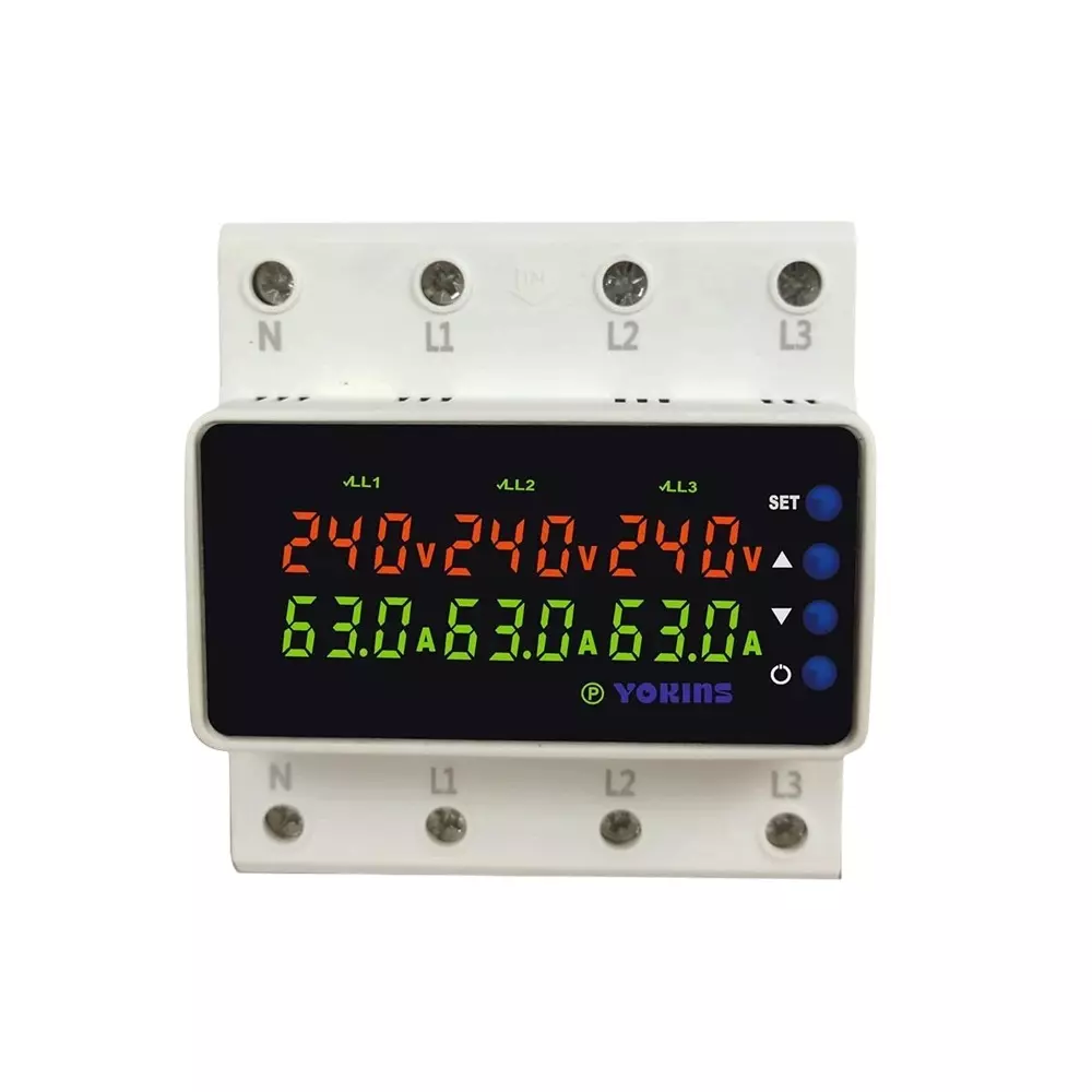 Yokins Automatic Over/Under Voltage Protector Three Phase 63 Amp 220 V AC Dual Working Mode, YD-6VA