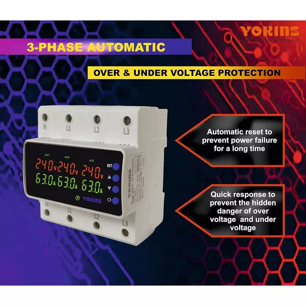 yokins-automatic-overunder-voltage-protector-three-phase-63-amp-220-v-ac-dual-working-mode-yd-6va
