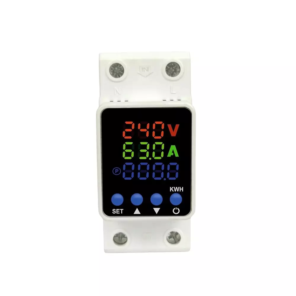 Yokins 3-in-1 Digital Voltage & Current Protector with Energy Meter 63 Amp 230 V AC DIN Rail Mount, YD-VAK