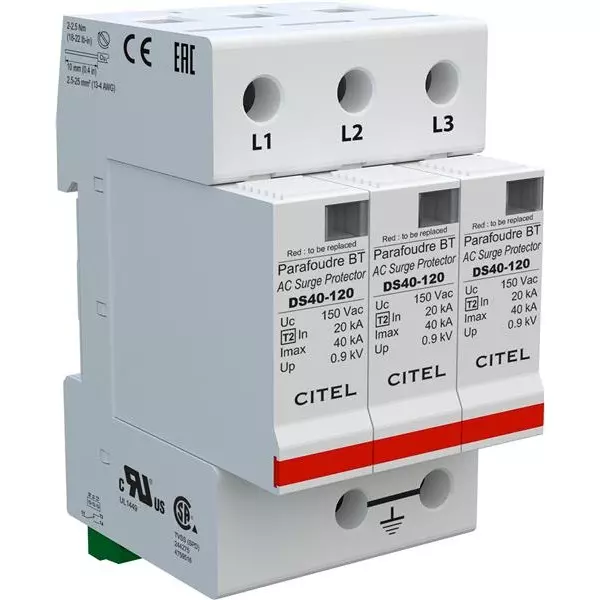 CITEL Industrial Surge Protector DIN Rail 40 kA 120 V, 240 V, DS43S-120