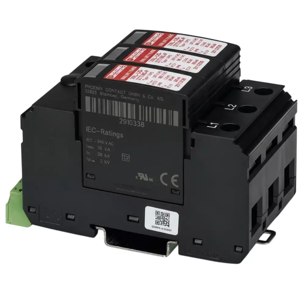 Phoenix Contact Industrial Surge Protector DIN Rail 1 A 347 VAC, 400 VAC, 600 VAC, 690 VAC, 2910383