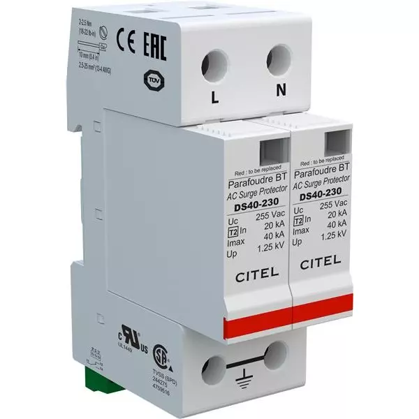 CITEL Industrial Surge Protector DIN Rail 40 kA 230 VAC, 400 VAC, DS42S-230