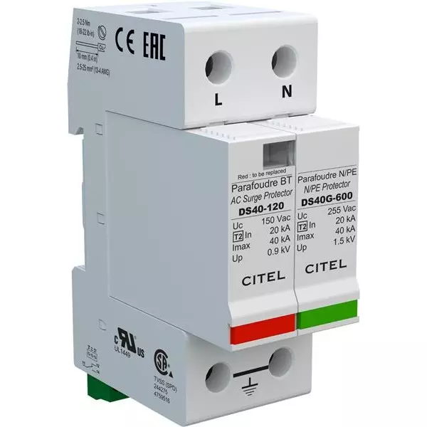 CITEL Industrial Surge Protector DIN Rail 40 kA 120 VAC, 240 VAC, DS42S-120/G
