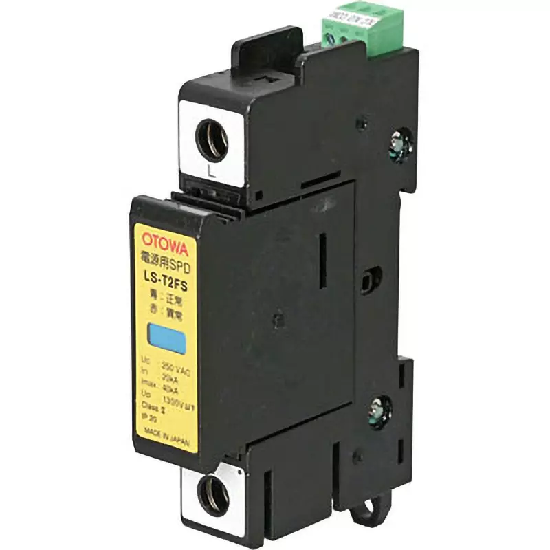Otowa Electric SPD Single-phase 2-wire 200 V Type IP20 Protection Class -20 to 70℃ Operating Temperature Range, LS-T2FS