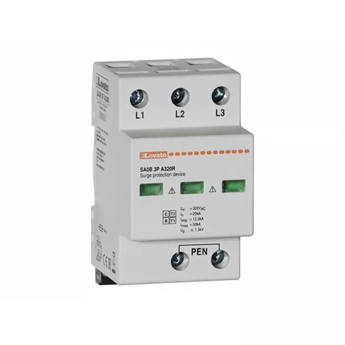 Lovato Single Phase Surge Protector, 50kA, DIN Rail Mount, SA0B3PA320R
