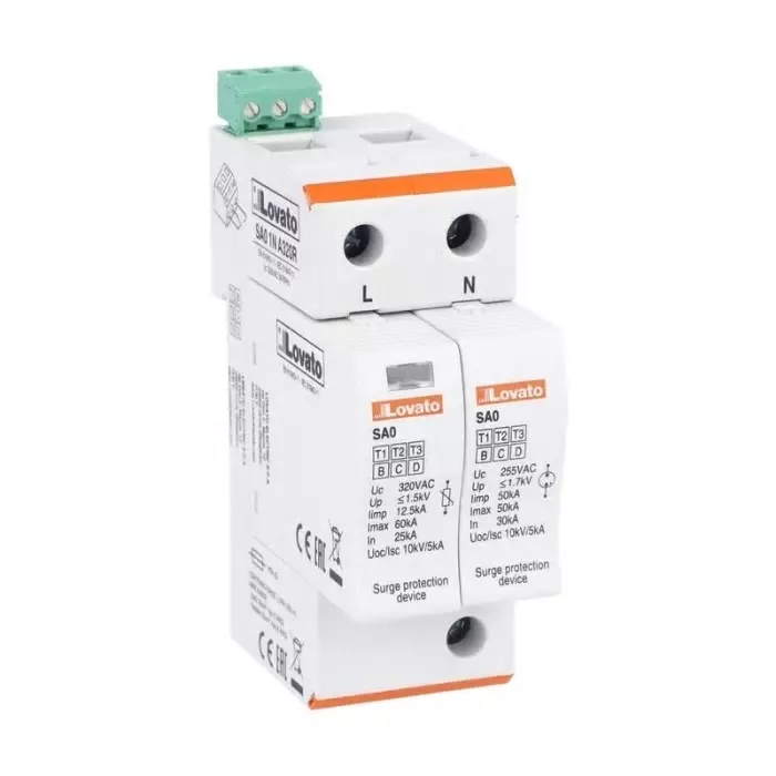 Lovato Single Phase Surge Protector, 60kA, 1.5kV, DIN Rail Mount, SA01NA320R