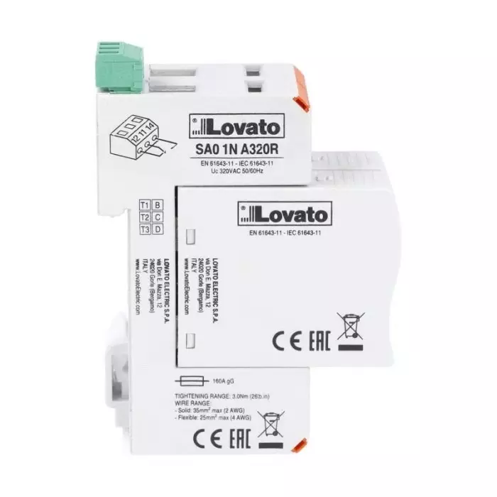 Lovato Single Phase Surge Protector, 60kA, 1.5kV, DIN Rail Mount, SA01NA320R