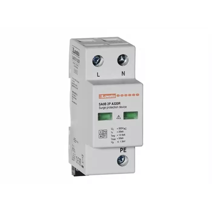 Lovato Single Phase Surge Protector, 50kA, DIN Rail Mount, SA0B2PA320R
