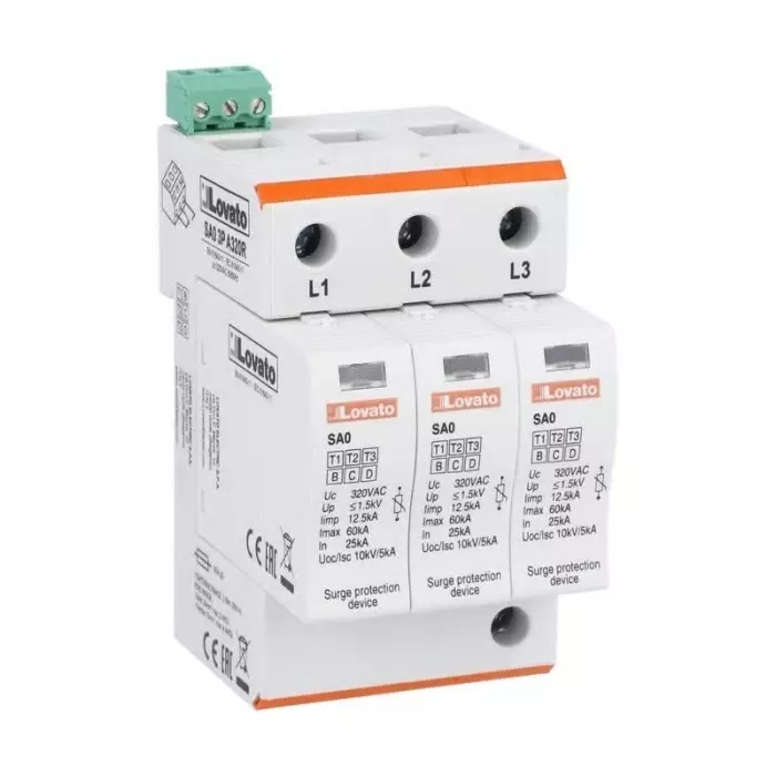 Lovato Single Phase Surge Protector, 60kA, 1.5kV, DIN Rail Mount, SA03PA320R
