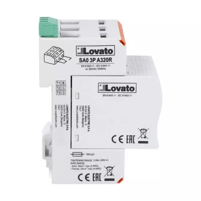 Lovato Single Phase Surge Protector, 60kA, 1.5kV, DIN Rail Mount, SA03PA320R
