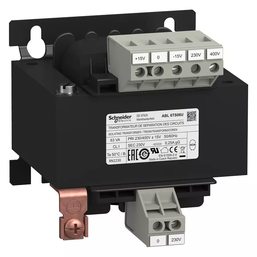 SCHNEIDER ELECTRIC Voltage Transformers TRANSFORMER, 63VA, 1 X 230V, ABL6TS06U
