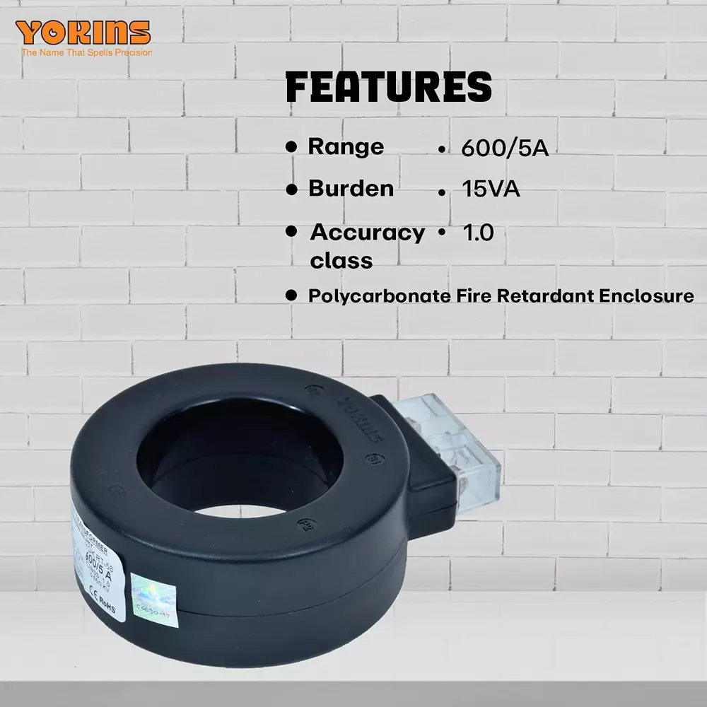 YOKINS Current Transformer Round Shape 600/5A Range 15 VA Burden 58 mm Inner Diameter	, RT58-600.5A-15VA-1.0