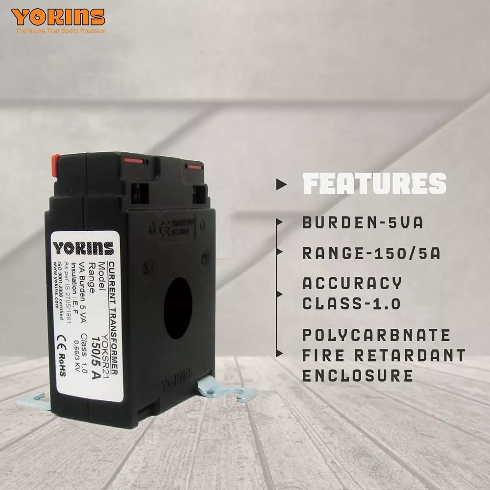 YOKINS Current Transformer Rectangular Shape 150/5A Range 5 VA Burden 21 mm Inner Diameter	, SR21-150.5A-5VA-1.0