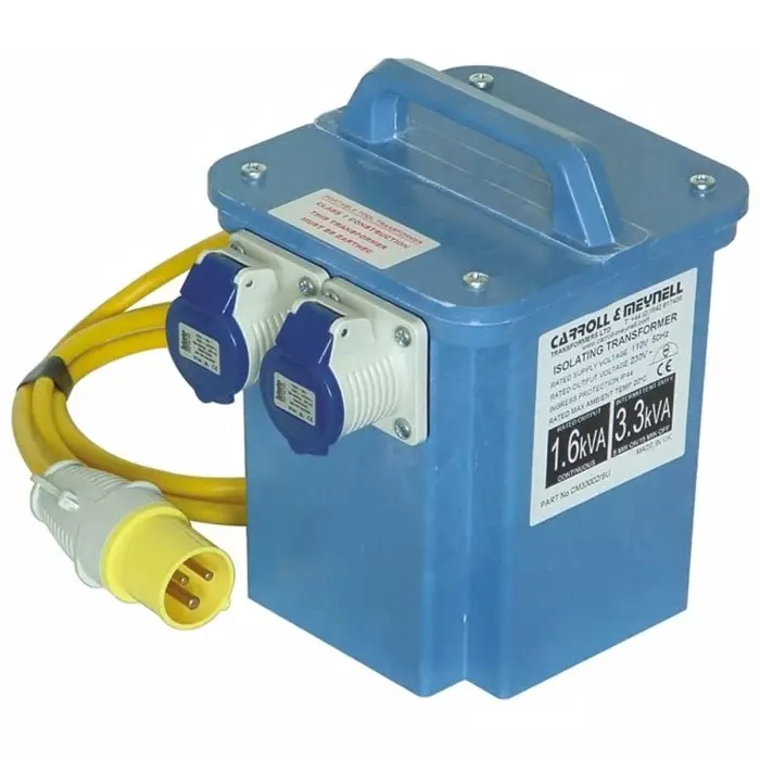 Carroll & Meynell 3kVA Site Transformer 110 V AC Primary 230V Secondary 2x16A O/P, CM3300/200/SU