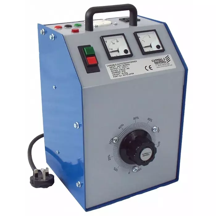 Carroll & Meynell Autotransformer Free Standing, 230x200x365 mm, 16.5 Kg, 240V, 1350VA, 1 Phase, Enclosed Wire Termination, MVTC-UK5A