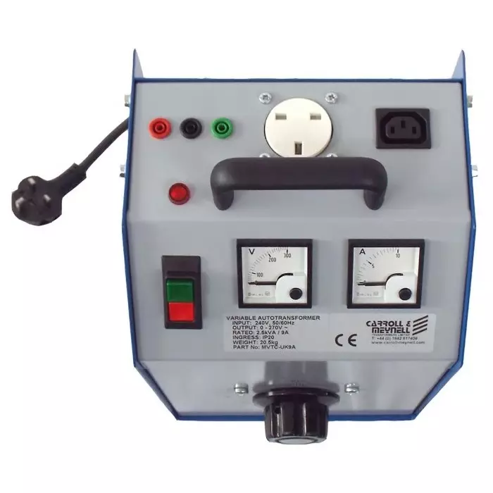 Carroll & Meynell Autotransformer Free Standing, 230x200x365 mm, 16.5 Kg, 240V, 1350VA, 1 Phase, Enclosed Wire Termination, MVTC-UK5A