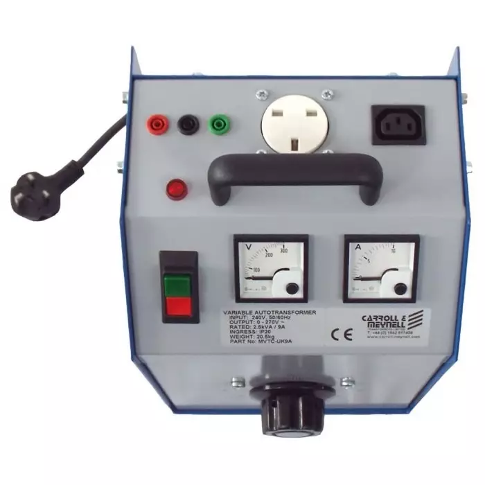 Carroll & Meynell Autotransformer Free Standing, 230x200x365 mm, 20.5 Kg, 240V, 2430VA, 1 Phase, Enclosed, MVTC-UK9A