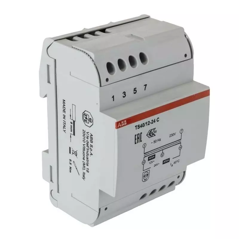 ABB 40W DIN Rail Transformer, 230V Primary, 24V Secondary, 2CSM401043R0811TS 40/12-24 C