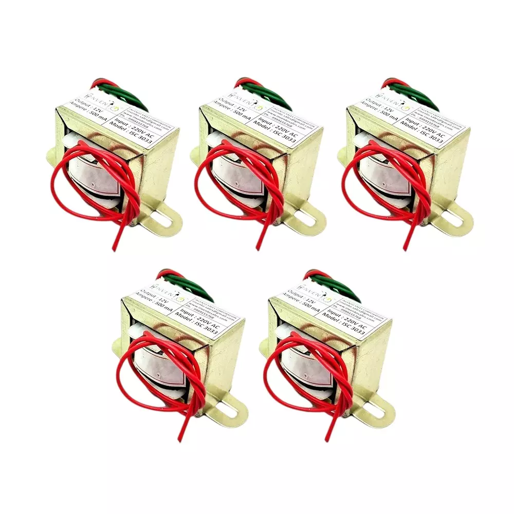 Invento Step Down Centre Tapped Transformer Copper Winding 12-0-12 Type 500 mA Current 220-12 V AC, ISC 3033-2 (Pack of 5 Pcs)