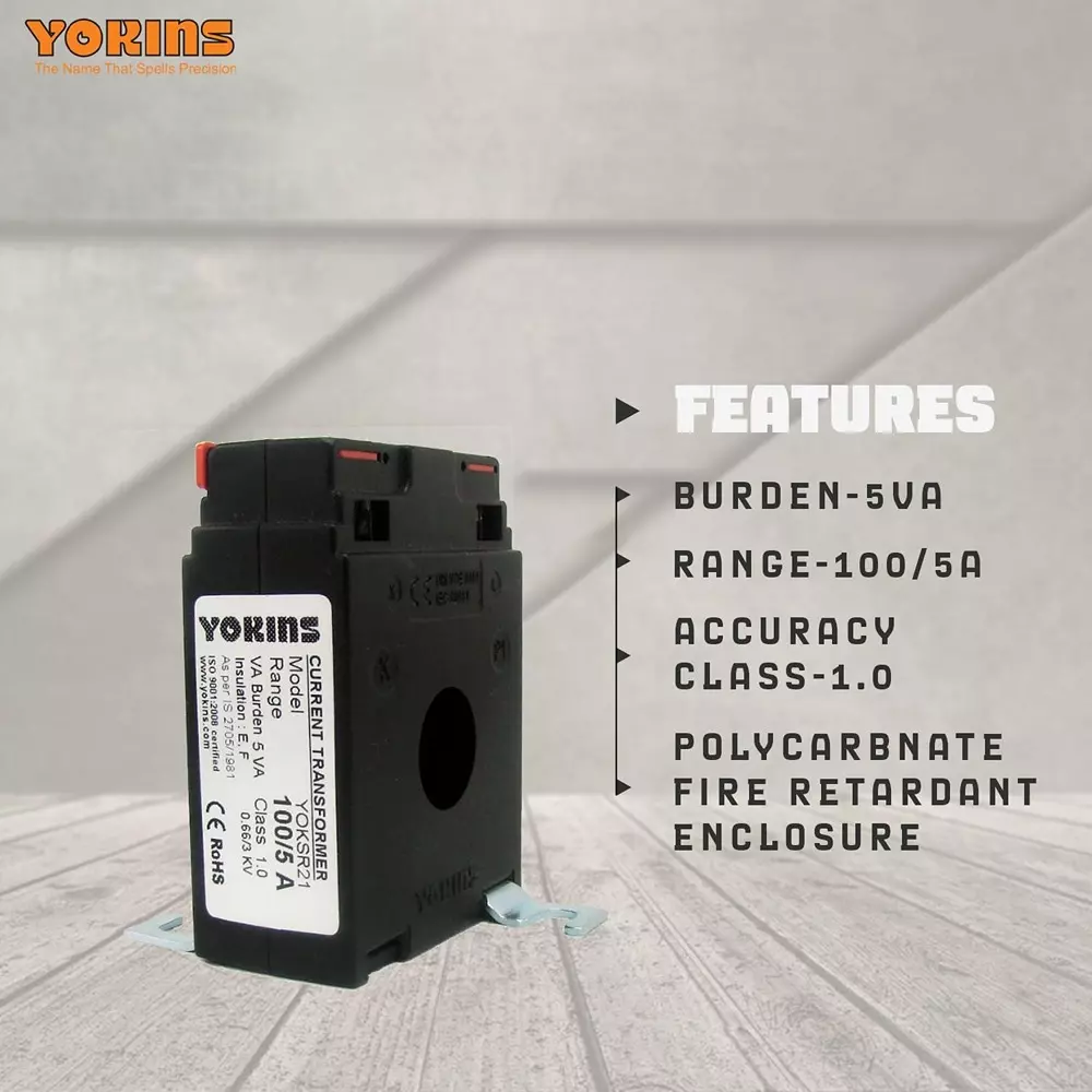 YOKINS Current Transformer Rectangular Shape 100/5A Range 5 VA Burden 21 mm Inner Diameter	, SR21-100.5A-5VA-1.0